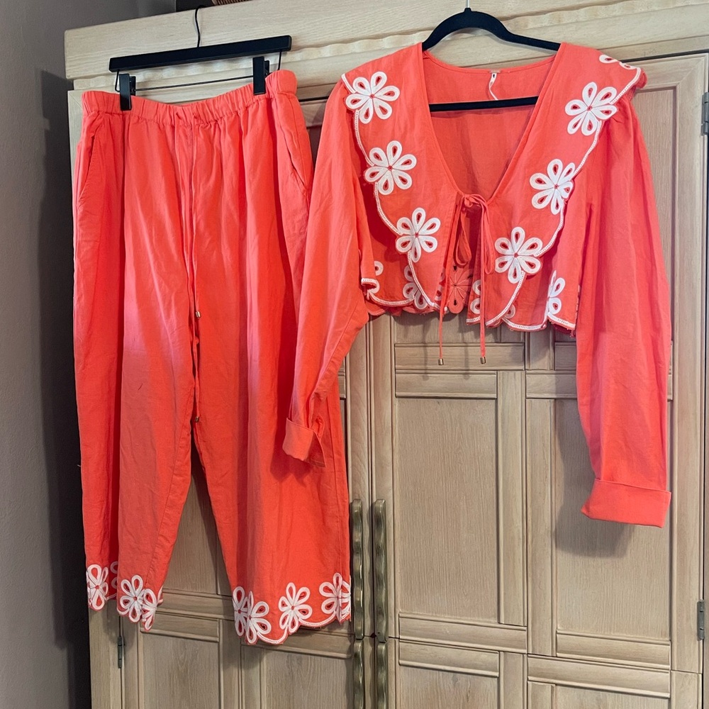 Free People Amina Set Co Ord Set Radiant Watermelon sz XL NWT
